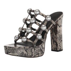 Karl Lagerfeld Paris Women's Addica Pearls Platform Heel Sandal, Black/White, 10